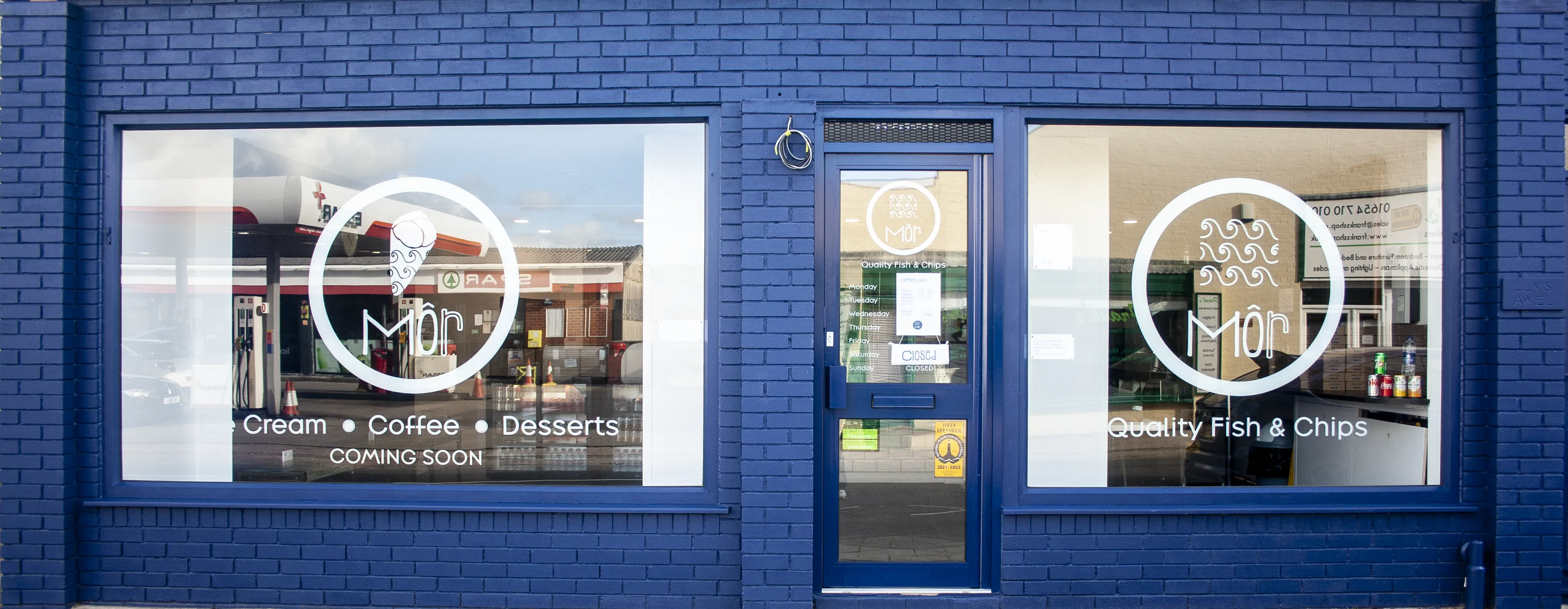 Window signage supplied and fitted by Harry's Signs, Tywyn